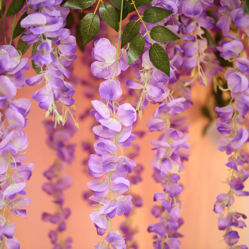 5 Pc Artificial Silk Hanging Wisteria Flower Garland Vines, 3 Strands in 1 Bush 44" Purple