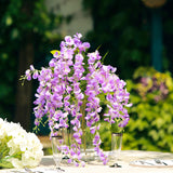 5 Pc Artificial Silk Hanging Wisteria Flower Garland Vines, 3 Strands in 1 Bush 44" Purple