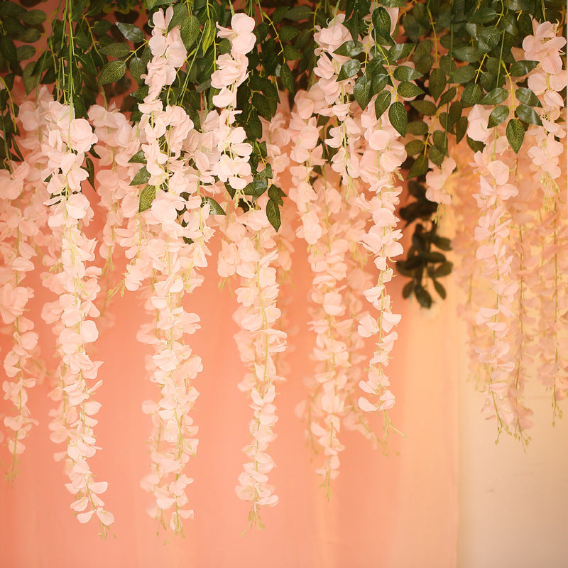 5 Pc Artificial Silk Hanging Wisteria Flower Garland Vines, 3 Strands in 1 Bush 44" Light Pink