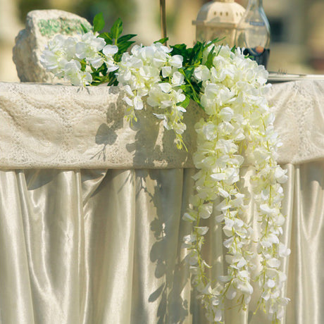 5 Pc Artificial Silk Hanging Wisteria Flower Garland Vines, 3 Strands in 1 Bush 44" Milky White