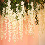 5 Pc Artificial Silk Hanging Wisteria Flower Garland Vines, 3 Strands in 1 Bush 44" Milky White
