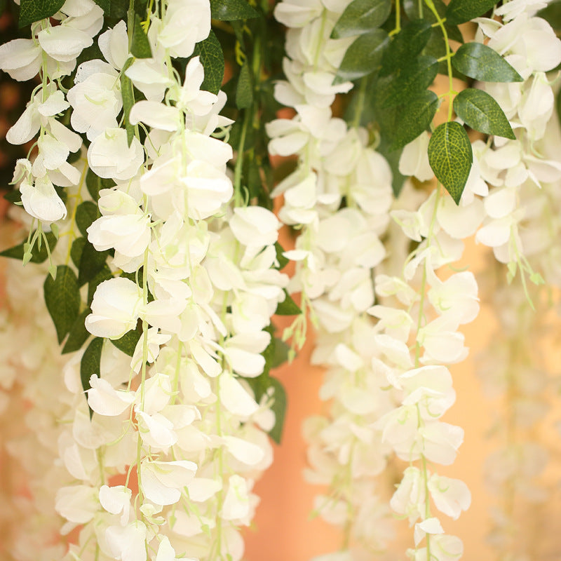 5 Pc Artificial Silk Hanging Wisteria Flower Garland Vines, 3 Strands in 1 Bush 44" Milky White