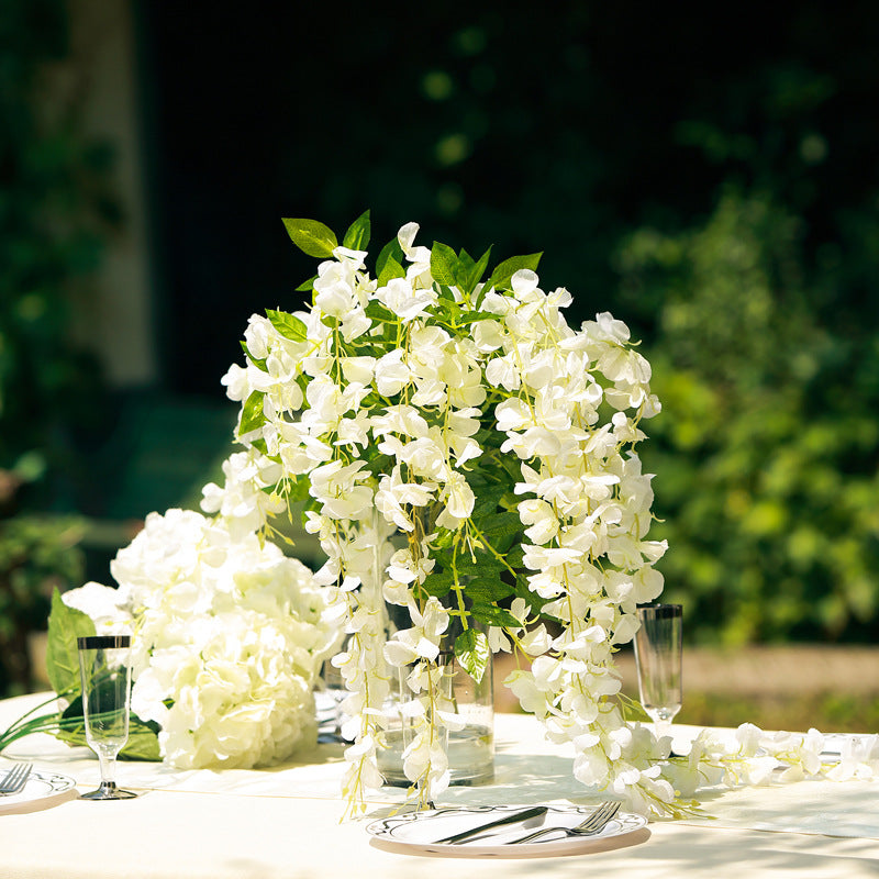 5 Pc Artificial Silk Hanging Wisteria Flower Garland Vines, 3 Strands in 1 Bush 44" Milky White