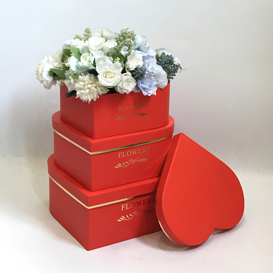 3 Pcs Heart Shaped Gift Boxes with Lids Red