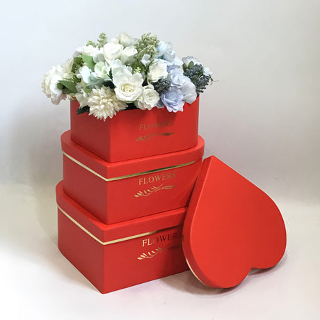 3 Pcs Heart Shaped Gift Boxes with Lids Red