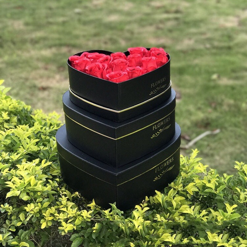 3 Pcs Heart Shaped Gift Boxes with Lids Black