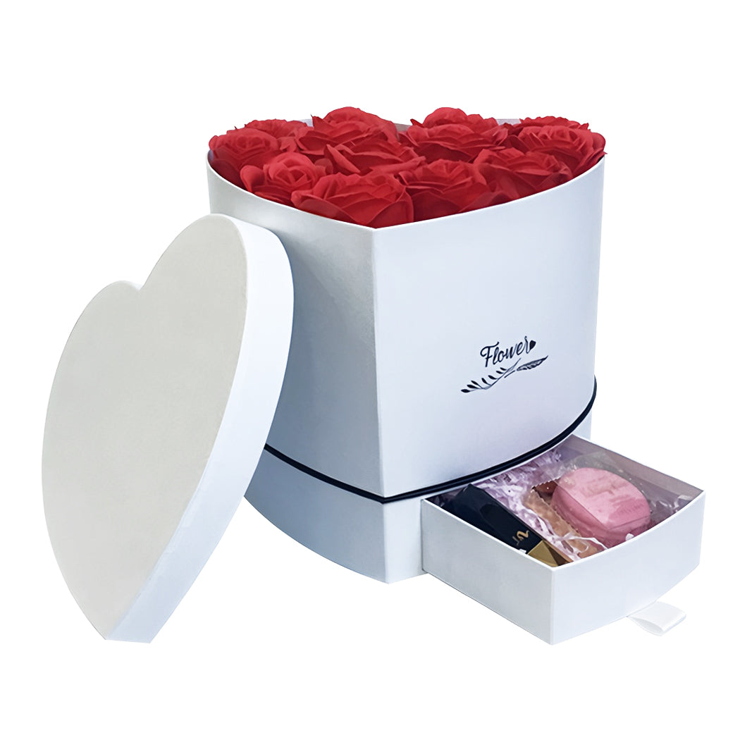 Luxury Heart Shaped Flower Boxes with Lids Double Layer Gift Paper Mache Boxes White