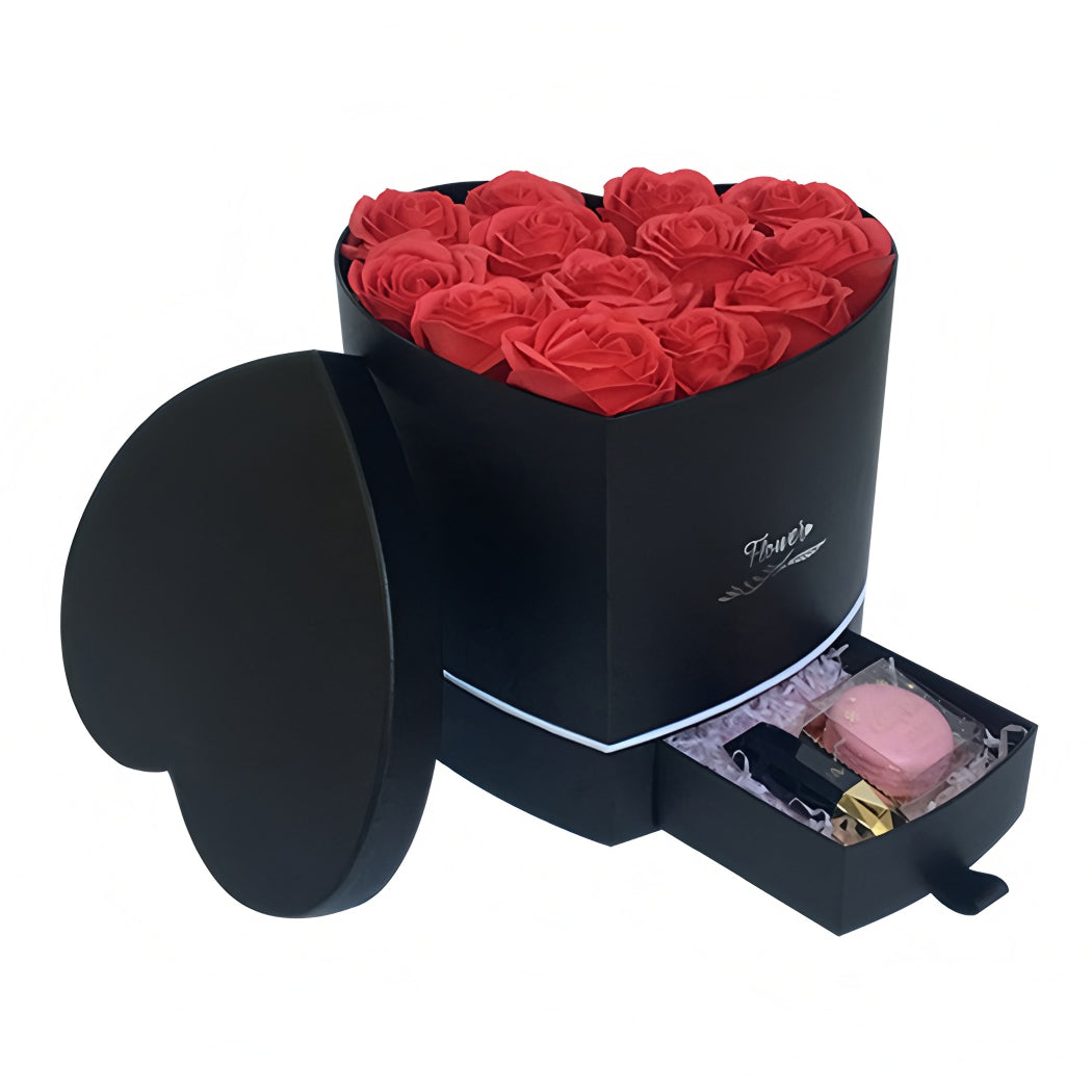 Luxury Heart Shaped Flower Boxes with Lids Double Layer Gift Paper Mache Boxes Black