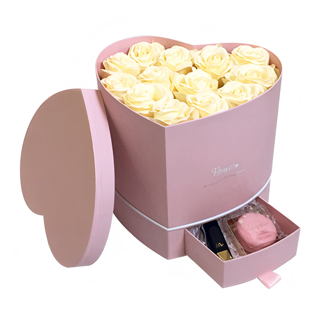 Luxury Heart Shaped Flower Boxes with Lids Double Layer Gift Paper Mache Boxes Pink