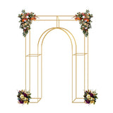 Heavy Duty Gold Metal Rectangular Wedding Arch in Arc de Triomphe Style, 3D Floral Balloon Frame Backdrop Stand - 8.5ft