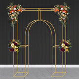 Heavy Duty Gold Metal Rectangular Wedding Arch in Arc de Triomphe Style, 3D Floral Balloon Frame Backdrop Stand - 8.5ft