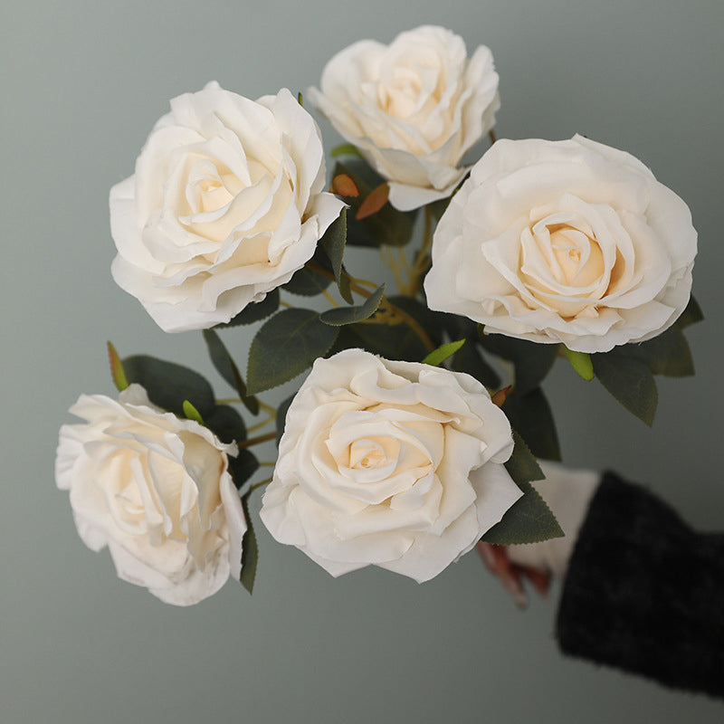 2 Bushes Premium Silk Jumbo Rose Flower Bouquet 16" Off-White