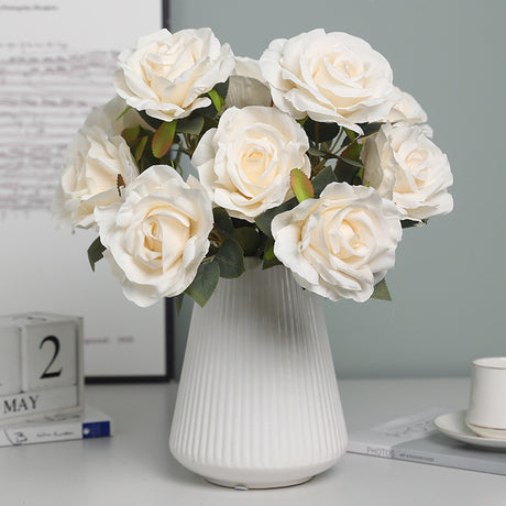 2 Bushes Premium Silk Jumbo Rose Flower Bouquet 16" Off-White