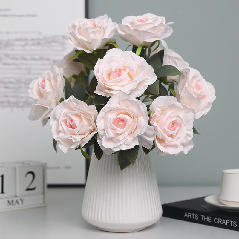 2 Bushes Premium Silk Jumbo Rose Flower Bouquet 16" Light Pink
