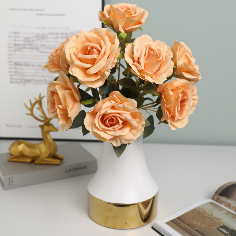 2 Bushes Premium Silk Jumbo Rose Flower Bouquet 16" Light Autumn Yellow