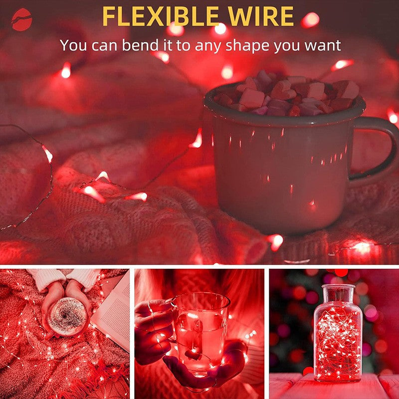 20 LED Starry Bright String Lights 90" Micro Fairy Lights Red - Battery Operated