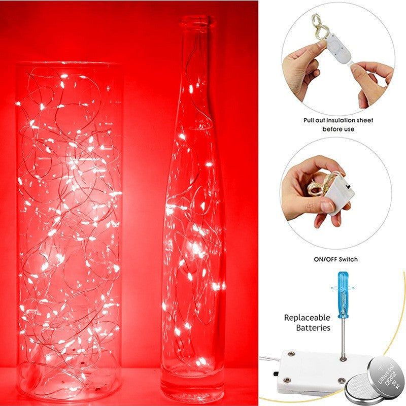 20 LED Starry Bright String Lights 90" Micro Fairy Lights Red - Battery Operated