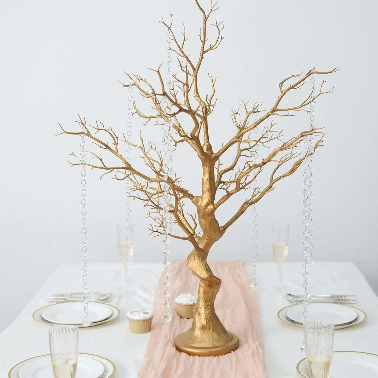 Manzanita Tree Centerpiece 34" Gold with 8 Acrylic Bead Chains