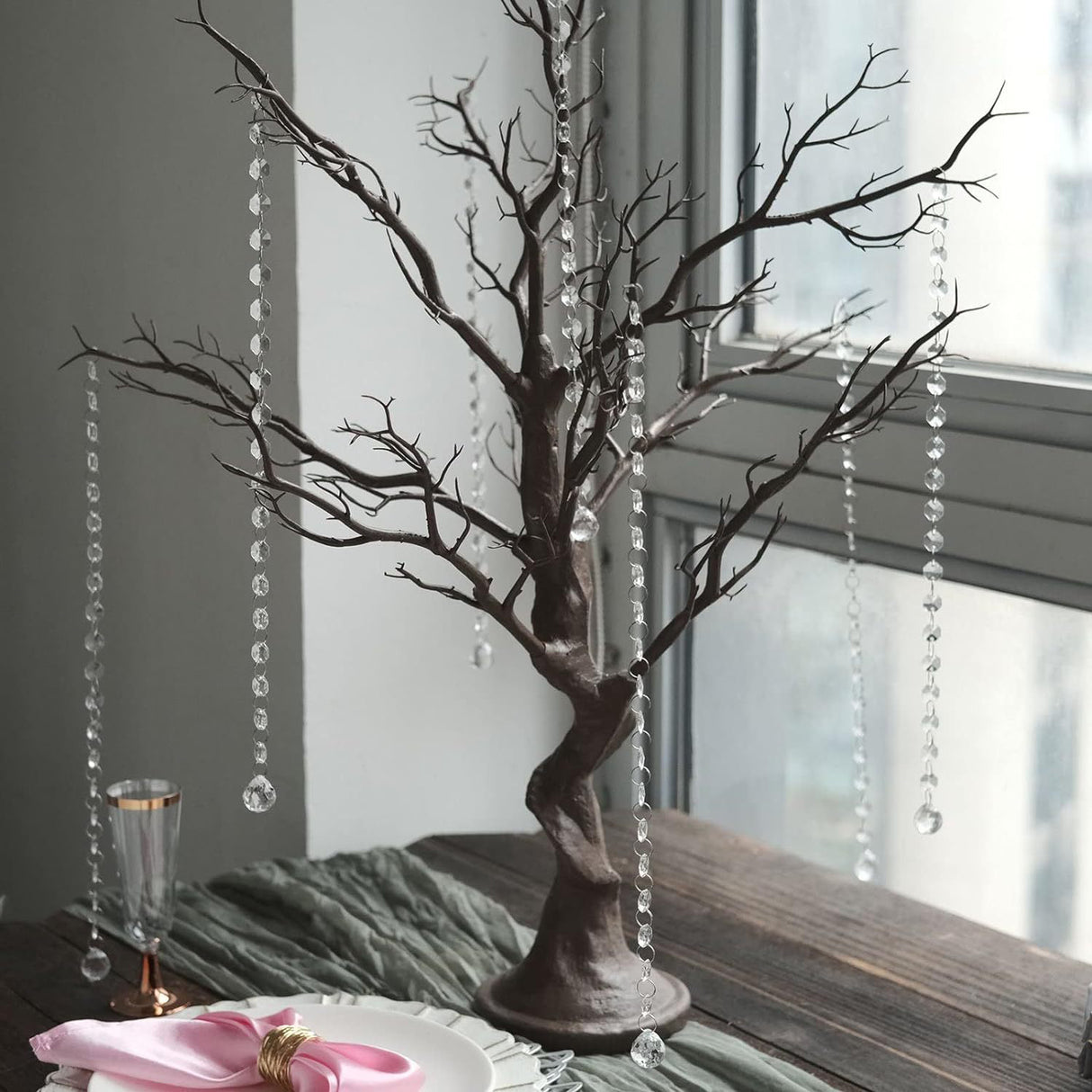 Manzanita Tree Centerpiece 34" Black with 8 Acrylic Bead Chains