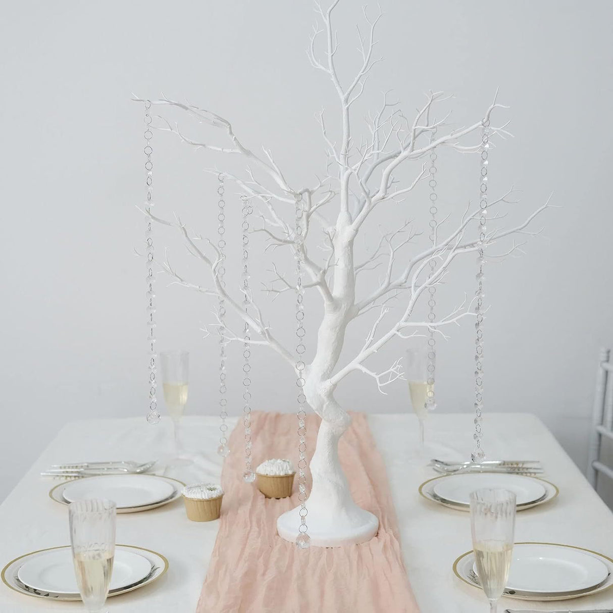 Manzanita Tree Centerpiece 34" White with 8 Acrylic Bead Chains