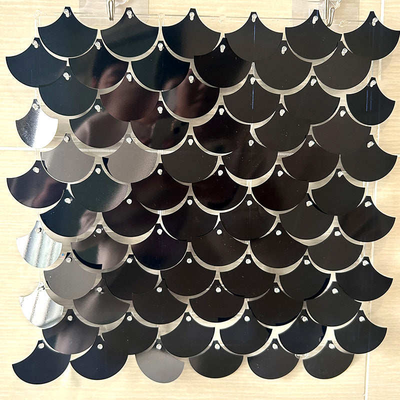 24 Panels Mermaid Scales Sequin Shimmer Wall Photo Backdrop Panels - 24sq.ft Black