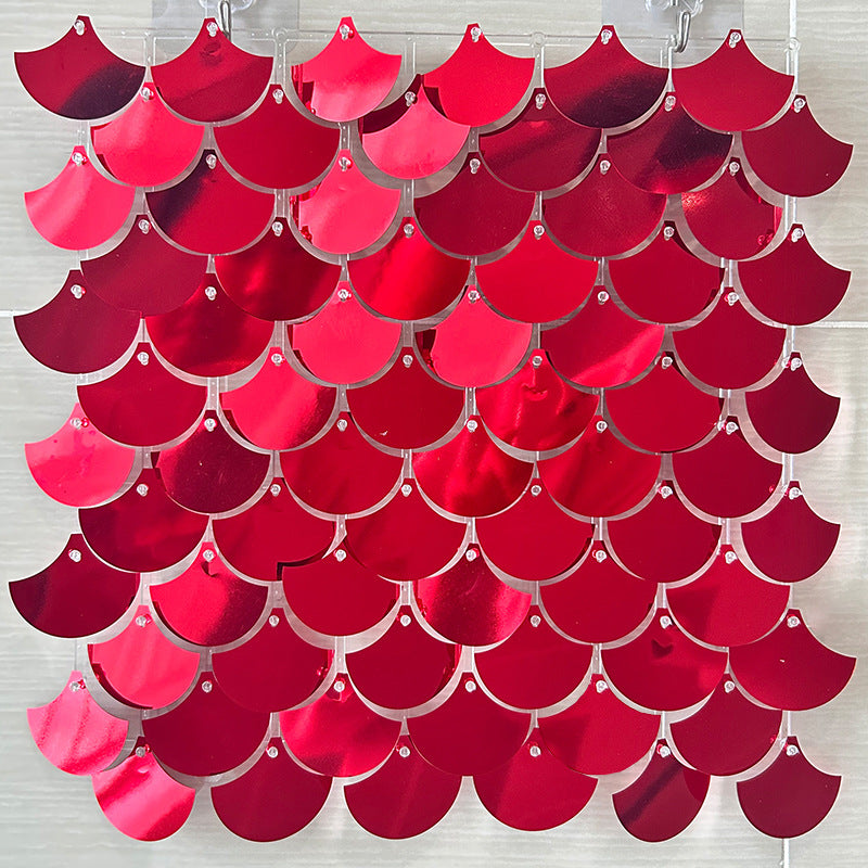 24 Panels Mermaid Scales Sequin Shimmer Wall Photo Backdrop Panels - 24sq.ft Red