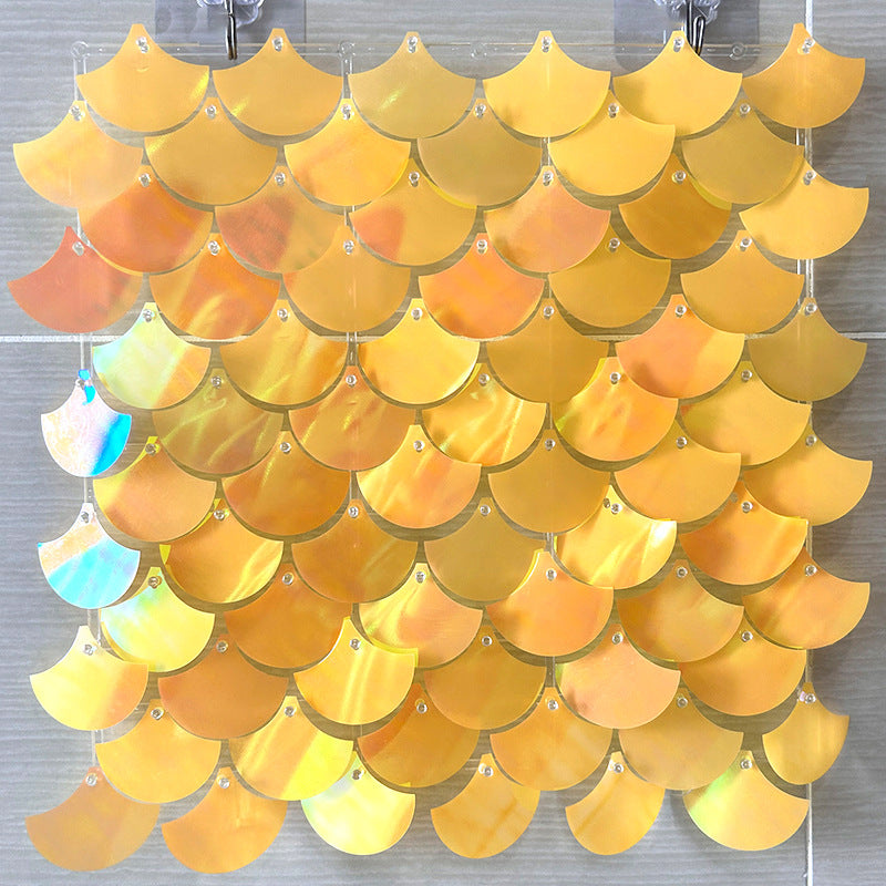 24 Panels Mermaid Scales Sequin Shimmer Wall Photo Backdrop Panels - 24sq.ft Fantasy Yellow