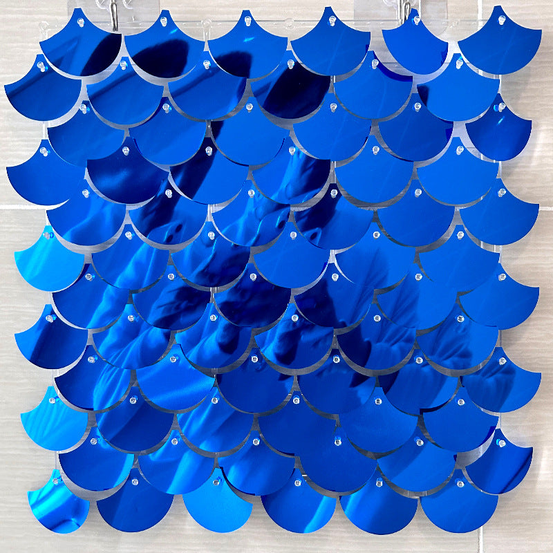 24 Panels Mermaid Scales Sequin Shimmer Wall Photo Backdrop Panels - 24sq.ft Blue
