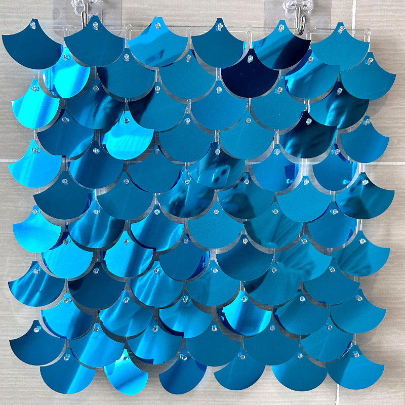 24 Panels Mermaid Scales Sequin Shimmer Wall Photo Backdrop Panels - 24sq.ft Lake Blue