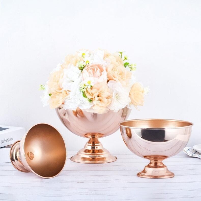 Metal Round Pedestal Flower Pot 8" Gold