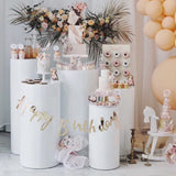 Set of 5 White Metal Cylinder Pillar Prop Stands - 20",22",24",30",35"