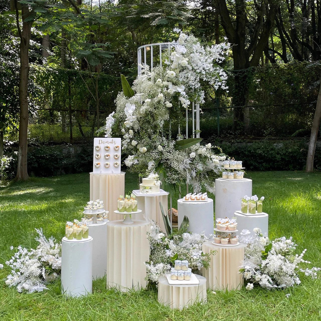 Set of 5 White Metal Cylinder Pillar Prop Stands - 20",22",24",30",35"