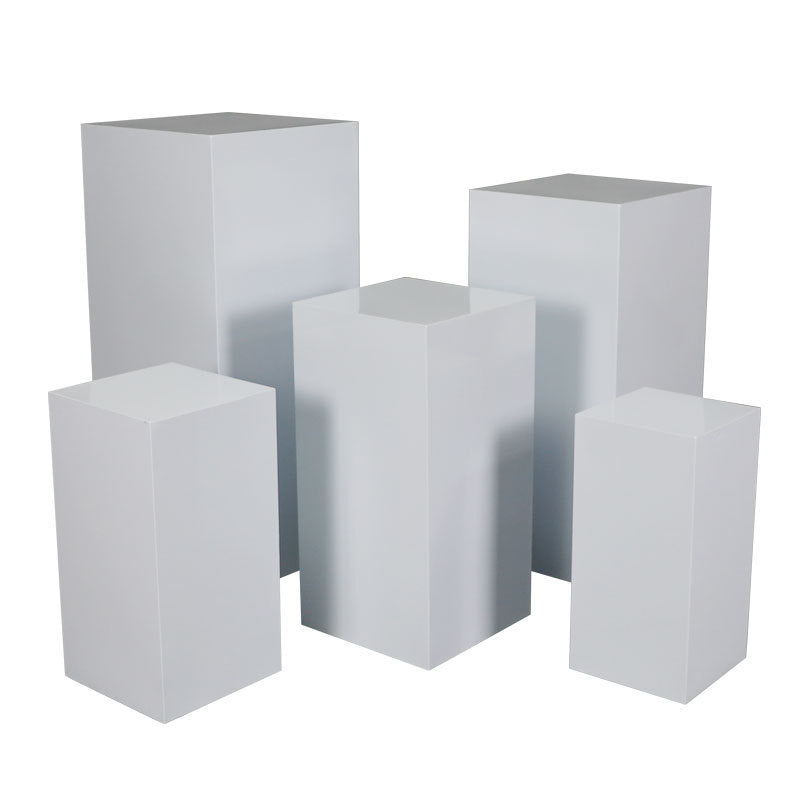 Set of 5 White Metal Rectangular Prop Pedestal Stands