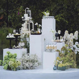 Set of 5 White Metal Rectangular Prop Pedestal Stands