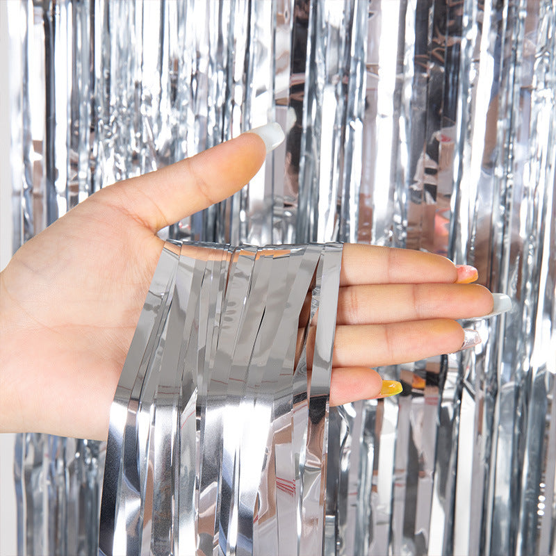 Metallic Tinsel Foil Fringe Doorway Curtain Party Backdrop 7ft Silver