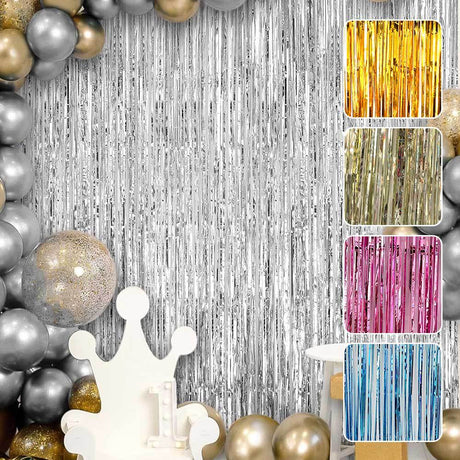Metallic Tinsel Foil Fringe Doorway Curtain Party Backdrop 7ft Purple