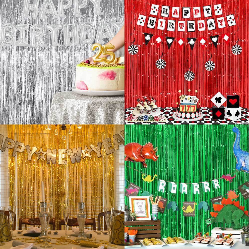 Metallic Tinsel Foil Fringe Doorway Curtain Party Backdrop 7ft Light Purple