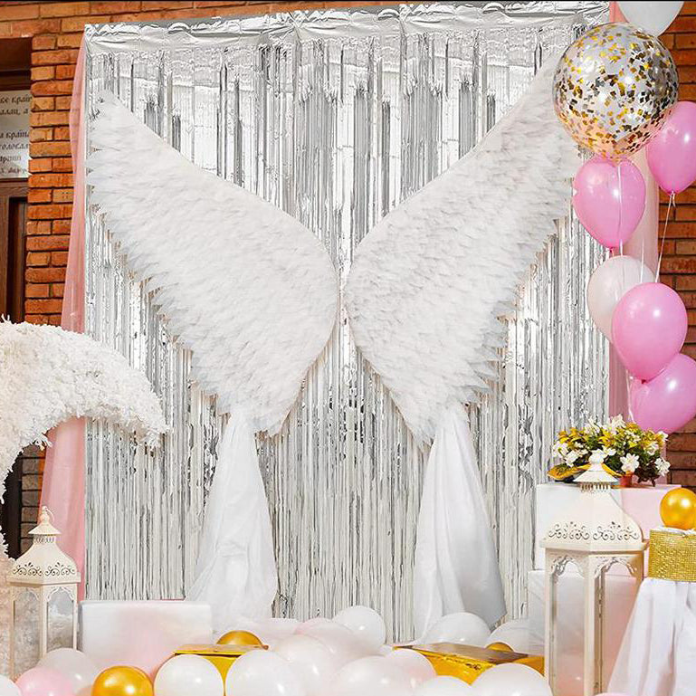 Metallic Tinsel Foil Fringe Doorway Curtain Party Backdrop 7ft Silver