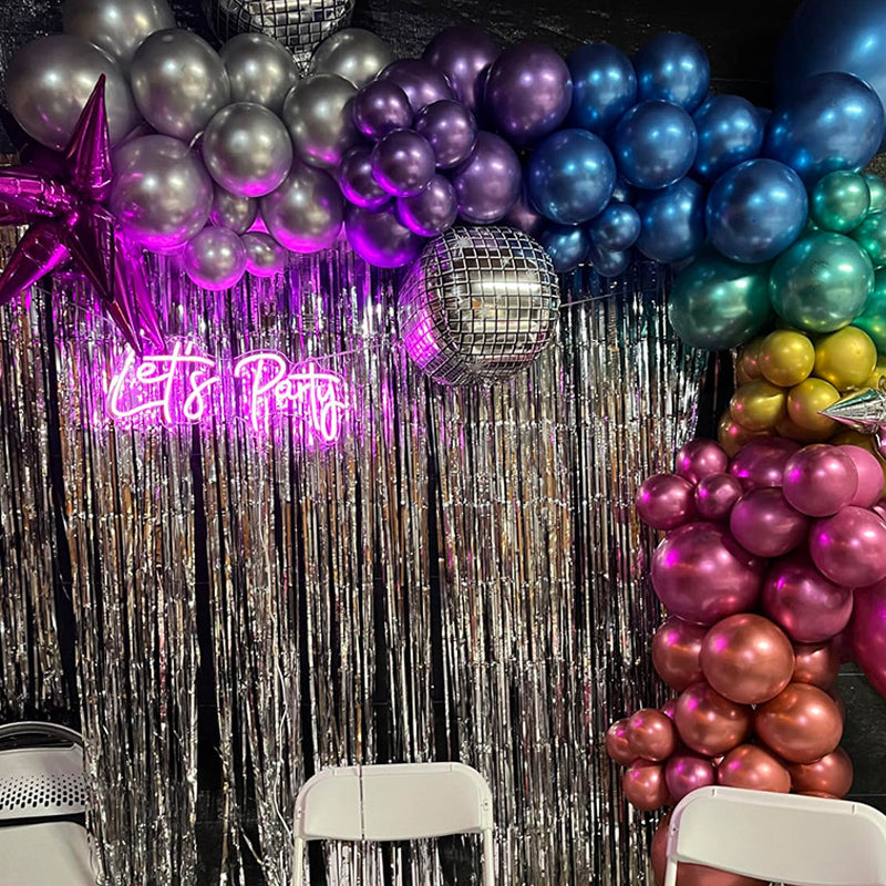 Metallic Tinsel Foil Fringe Doorway Curtain Party Backdrop 7ft Silver