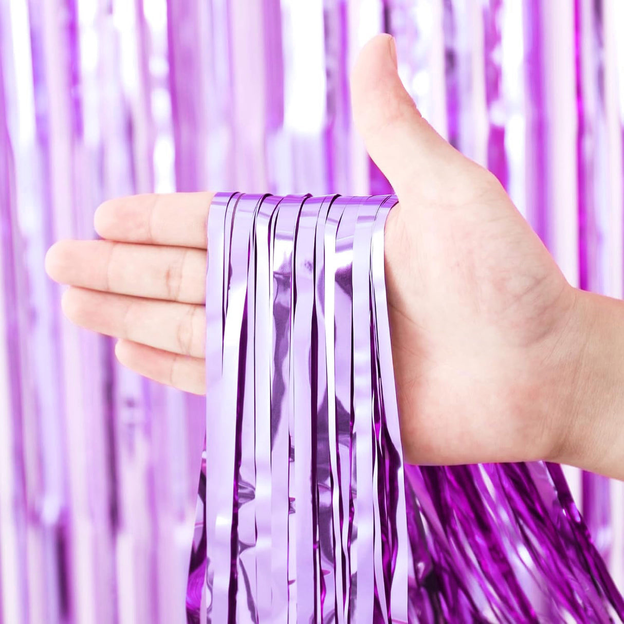Metallic Tinsel Foil Fringe Doorway Curtain Party Backdrop 7ft Light Purple