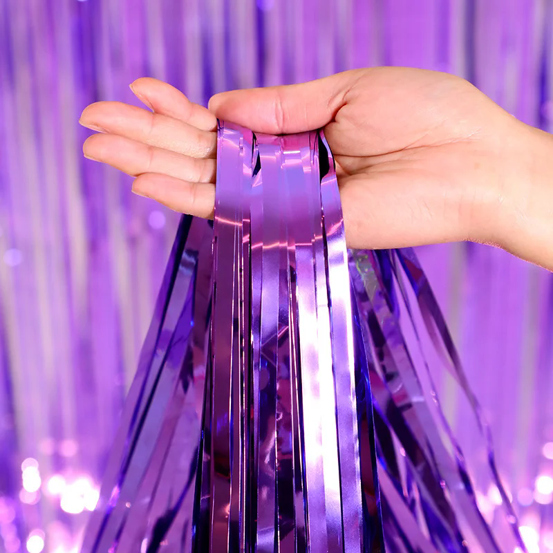 Metallic Tinsel Foil Fringe Doorway Curtain Party Backdrop 6ft Light Purple