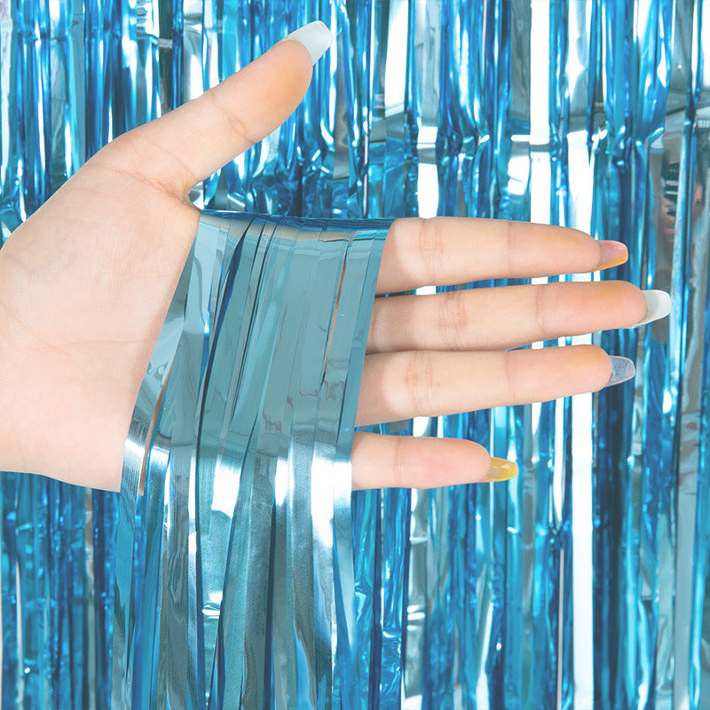 Metallic Tinsel Foil Fringe Doorway Curtain Party Backdrop 7ft Light Blue