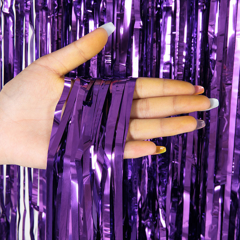 Metallic Tinsel Foil Fringe Doorway Curtain Party Backdrop 7ft Purple