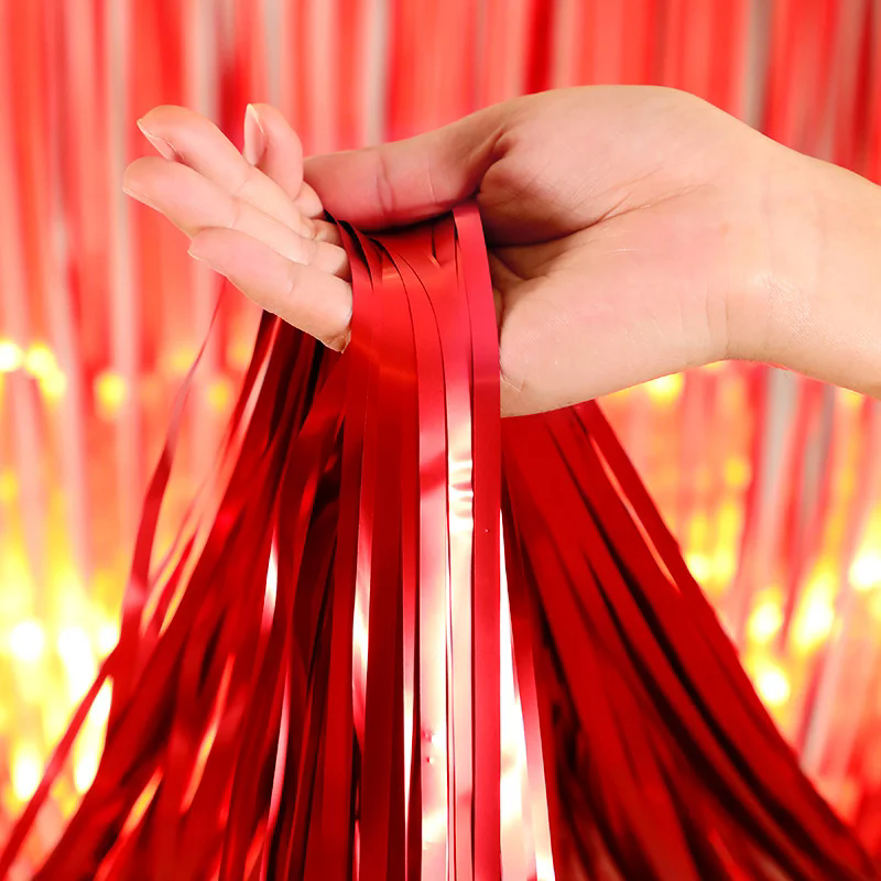 Metallic Tinsel Foil Fringe Doorway Curtain Party Backdrop 6ft Matte Red