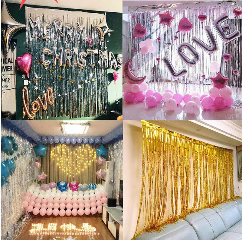 Metallic Tinsel Foil Fringe Doorway Curtain Party Backdrop 6ft Light Purple