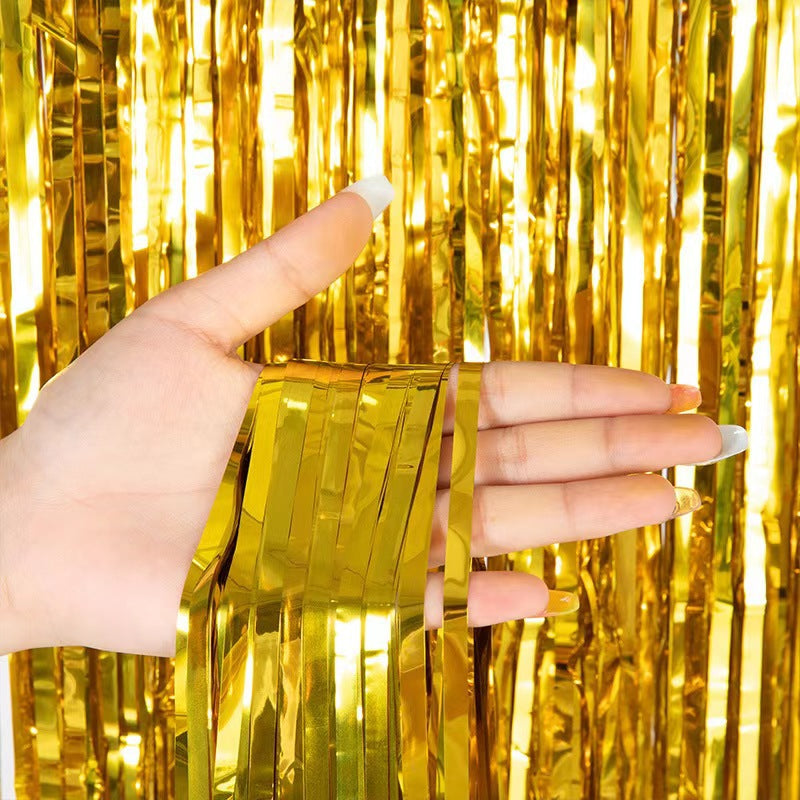Metallic Tinsel Foil Fringe Doorway Curtain Party Backdrop 7ft Gold
