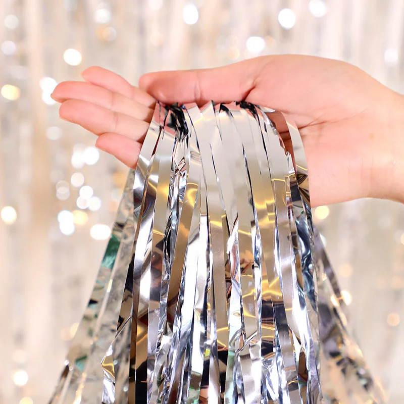 Metallic Tinsel Foil Fringe Doorway Curtain Party Backdrop 6ft Silver
