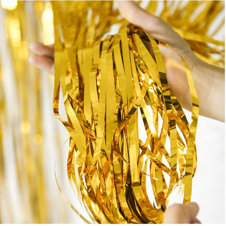 Metallic Tinsel Foil Fringe Doorway Curtain Party Backdrop 6ft Rose Red