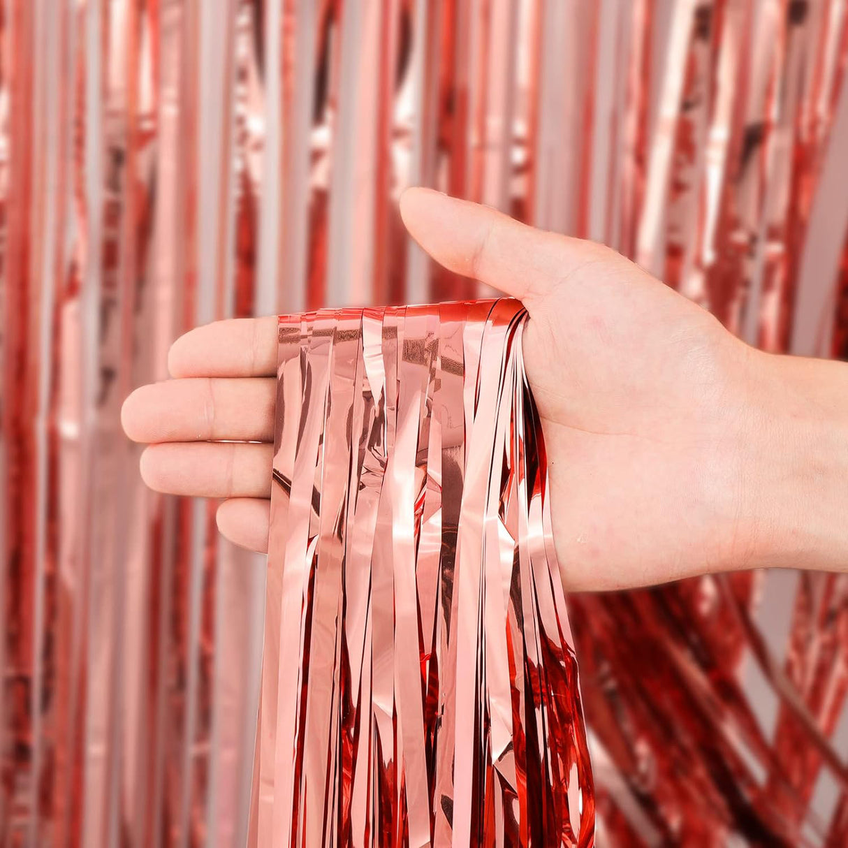 Metallic Tinsel Foil Fringe Doorway Curtain Party Backdrop 7ft Rose Gold
