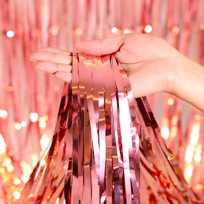 Metallic Tinsel Foil Fringe Doorway Curtain Party Backdrop 6ft Rose Gold